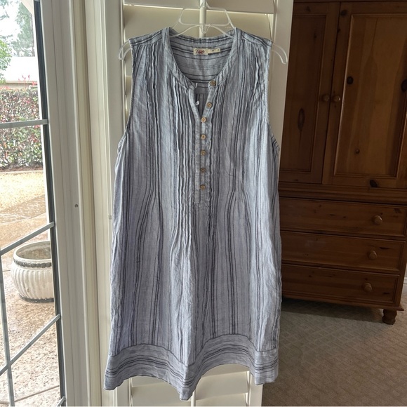 Faherty Isha 100% Linen Dress Women’s Sz M Blue Striped Sleeveless Beach Summer - Picture 4 of 11